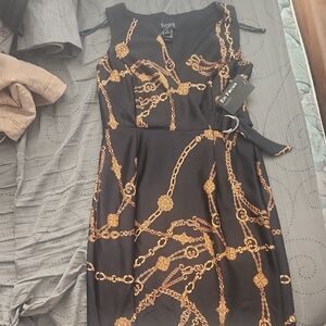 Tripp nyc Black and Gold Chain Print Dress